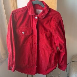 Red Corduroy Button-Up Jacket & Matching Skirt